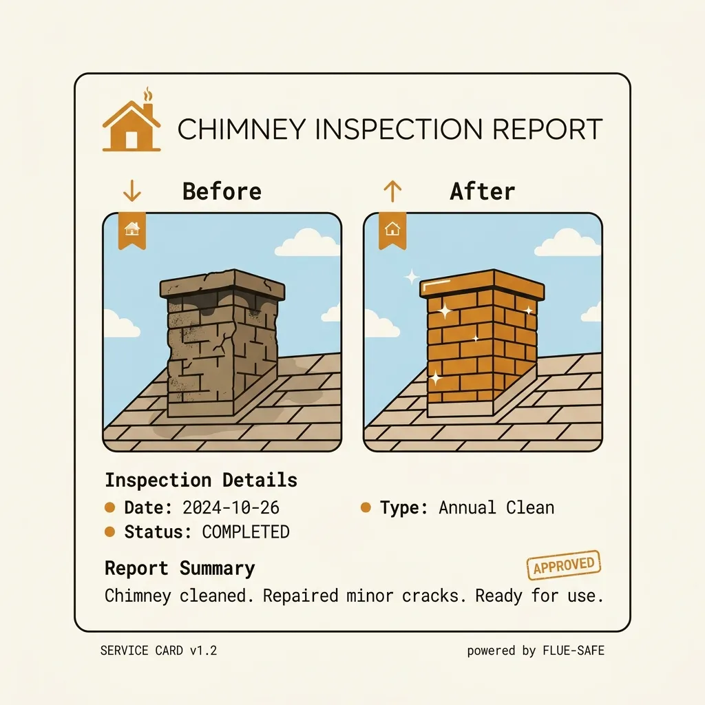 A software card showing before and after chimney inspection photos